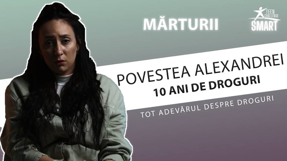 Cadru din mărturia filmată: Povestea Alexandrei — 10 ani dependentă de iarbă, legale și heroină